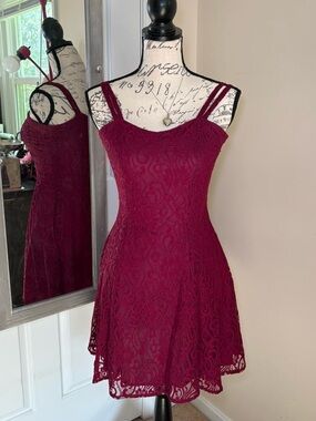 Vintage 90s All that Jazz Burgundy Lace Mini Dress